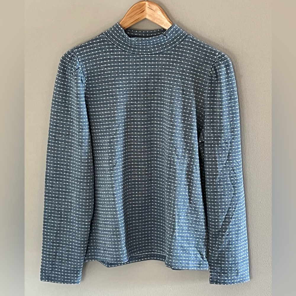Madewell Jacquard Puff-Sleeve Mockneck Top, Size Large